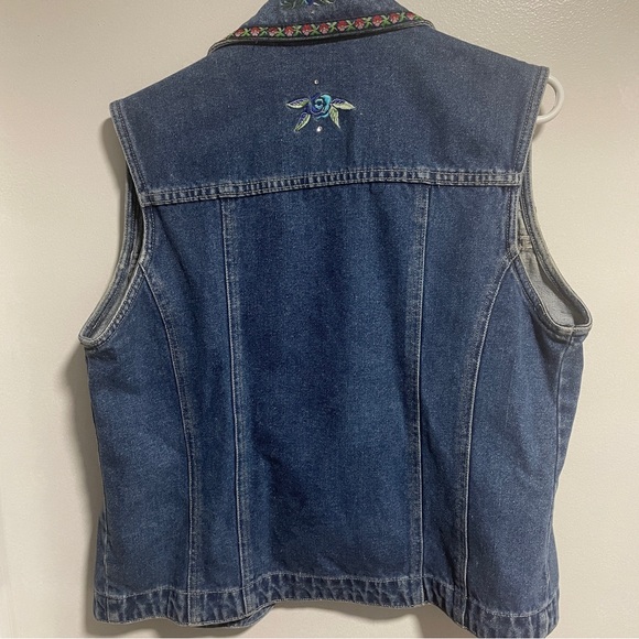 Vintage Women's Bill Blass Jeans Denim Vest Embroidery Floral & Rhinestone EUC M - Picture 8 of 10